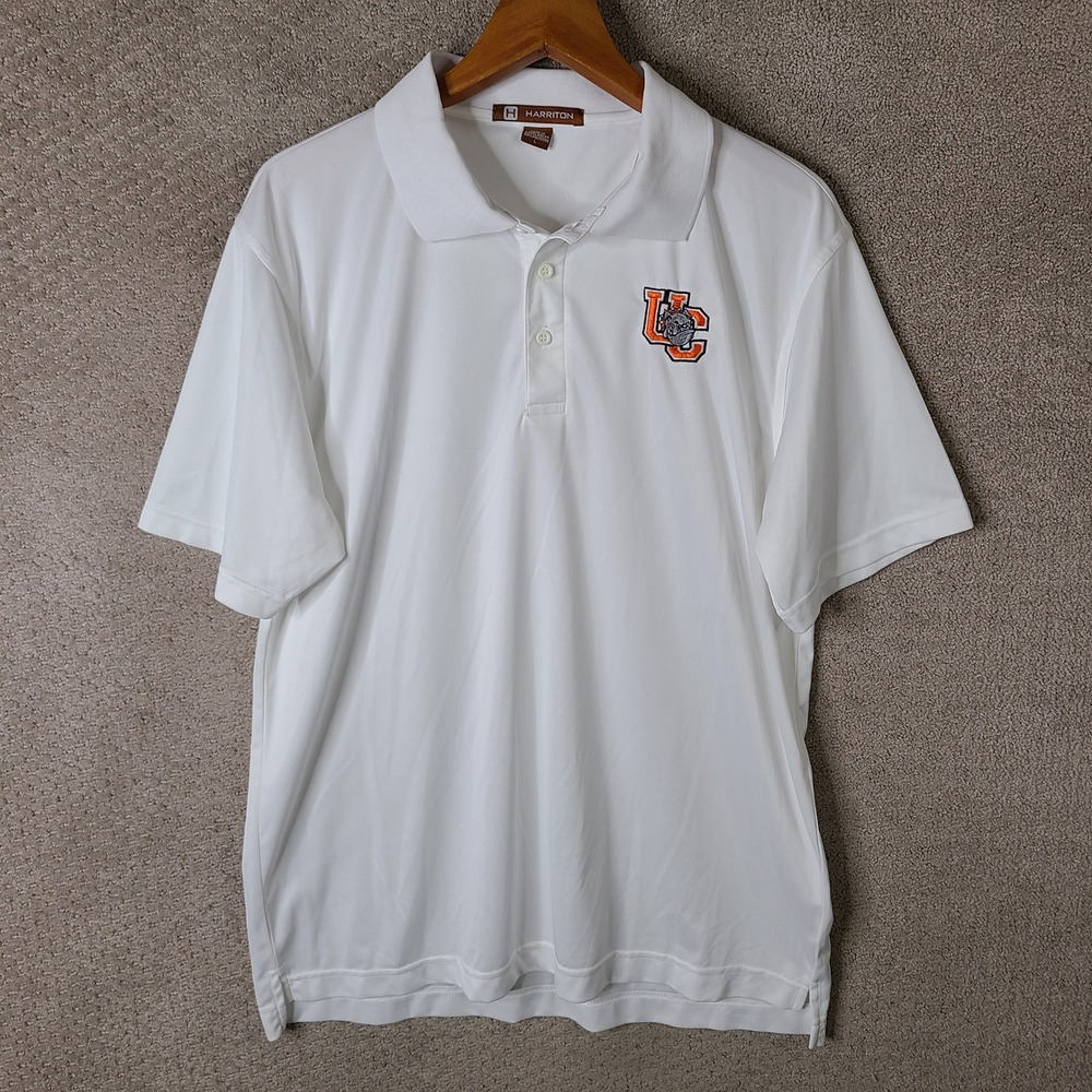Harriton Shirt Mens Large White Polo Short Sleeve Polyester Casual UC Bulldog